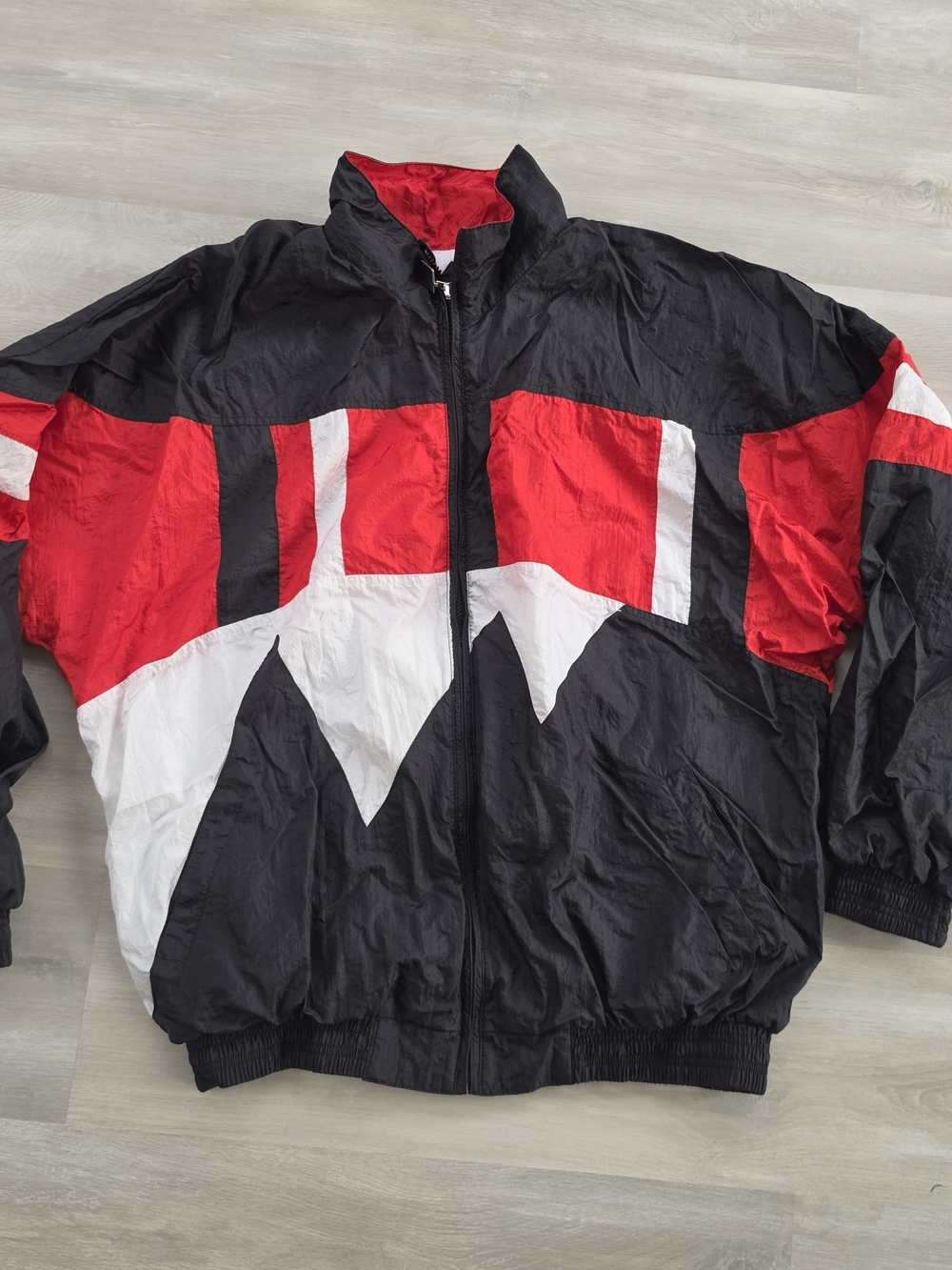 Men's Black Red White Colorblock Windbreaker Jacket